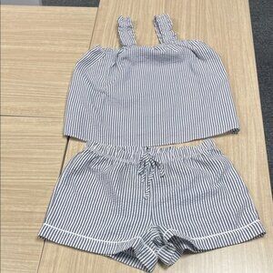 Darling blue and white striped pajama shorts set, like new, LARGE, no flaws